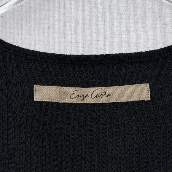 ENZA COSTA Long Sleeve Dress Womens Medium Black Scoop Stretch Rib Knit NEW - Picture 7 of 14
